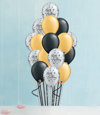 Birthday Balloon - Gold, Black and Silver Color