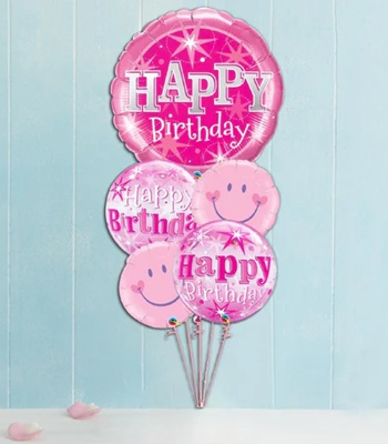 Birthday Balloon - Pink Bubbles Smile Theme