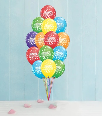 Birthday Confetti Dots Balloon Bouquet- 15 Pcs.With Weight