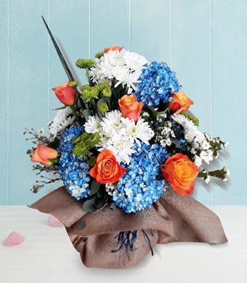 Blue Hydrangea & Chrysanthemum Arrangement