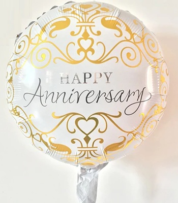 Happy Anniversary Balloon - White and Gold Color