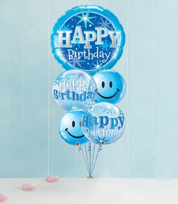 Happy Birthday Smiley Balloon - Blue Color