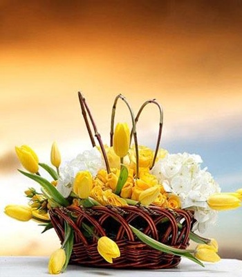 Hydrangeas & Tulips Basket Arrangement