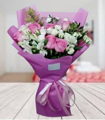 Pink and White Rose Bouquet