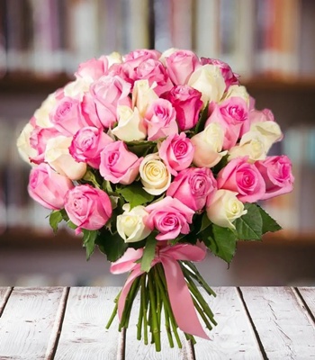 Pink and White Roses - 50 Stems