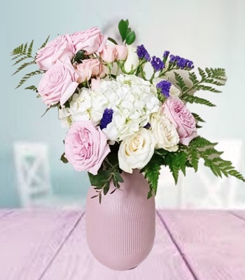 Pink Flower Arrangement with Pink Vase