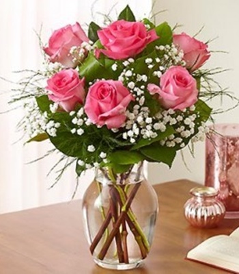 Pink Rose Bouquet with Baby Breath