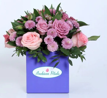 Purple and Pink Flower Arrangement in Box