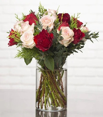 Red and Pink Rose Arrangement in Vase