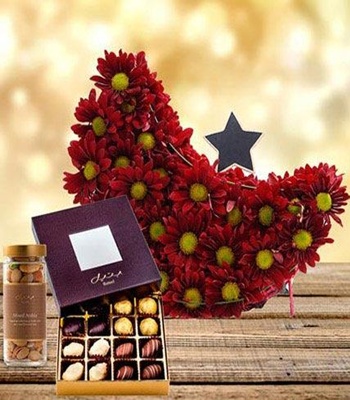 Red Chrysanthemum Bouquet With Chocolate And Arabia Nuts