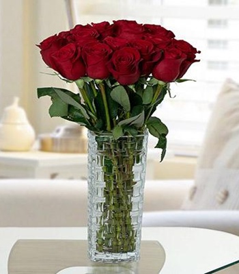 Red Roses Arrangement in Glass Vase