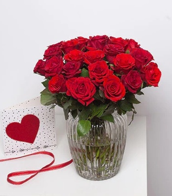 Red Roses in Vase - 31 Stems