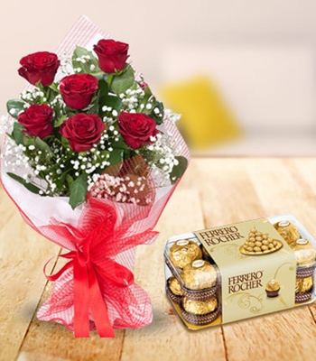 Red Roses with Ferrero Chocolates