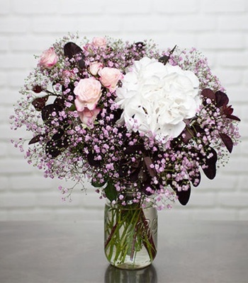 White Coconut Hydrangea Bouquet with Spray Roses