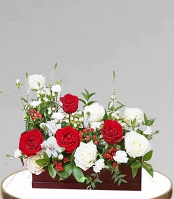 White & Red Roses Arrangement