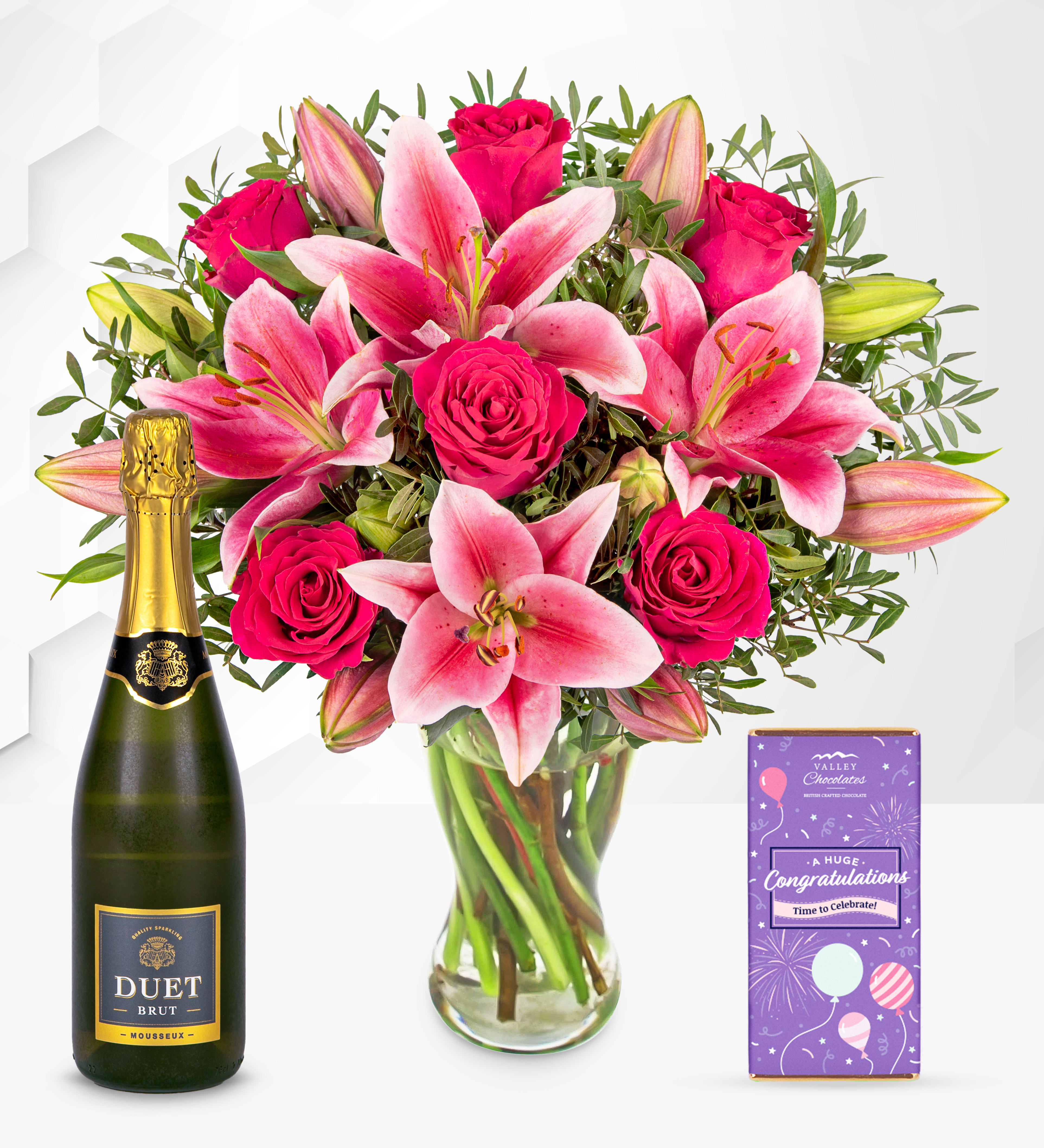 Congratulations Flowers With Chocolate And Sparkling Wine