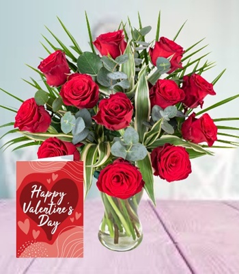 12 Red Roses with FREE Card