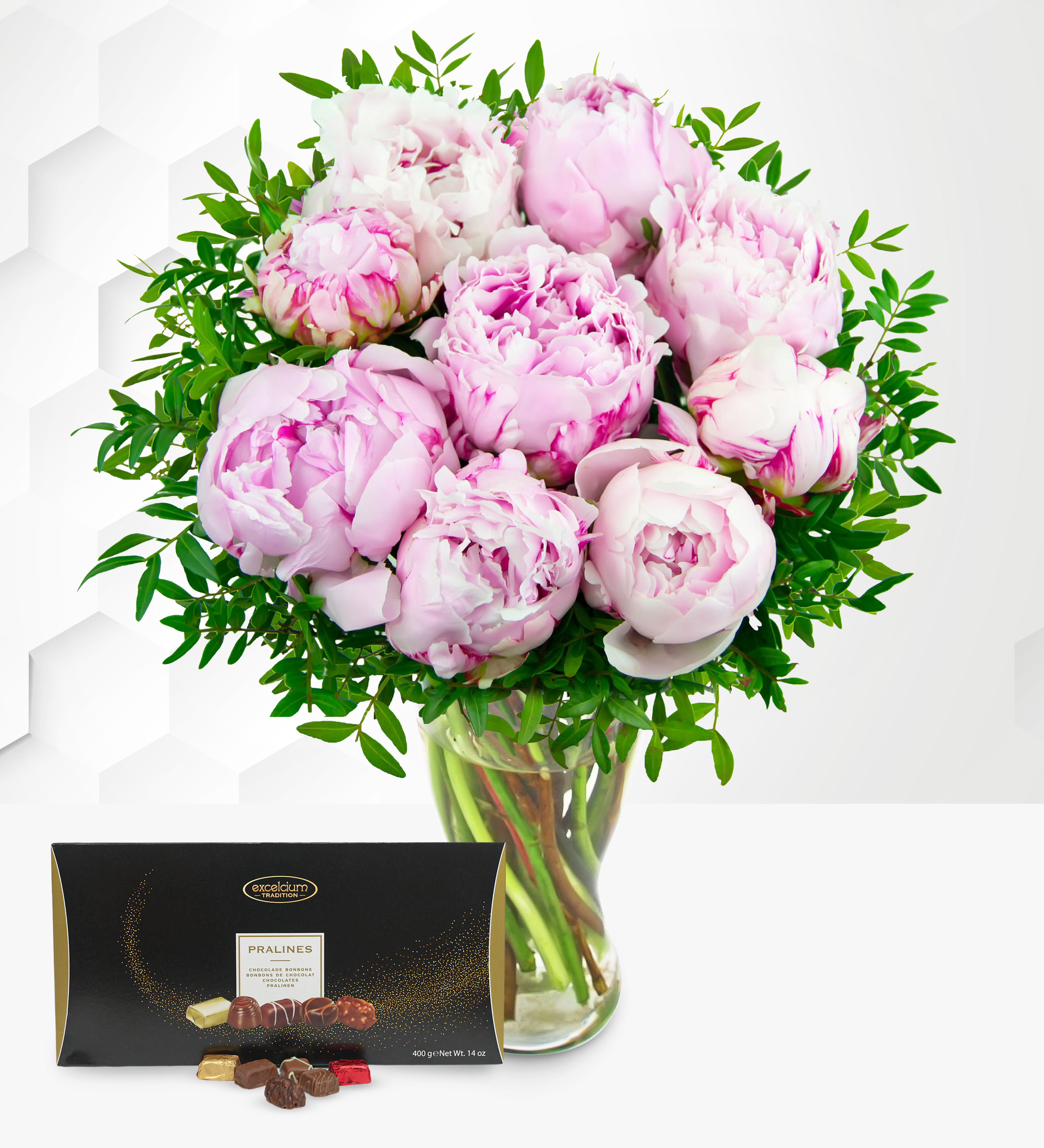 Peony Flower Bouquet With Chocolates