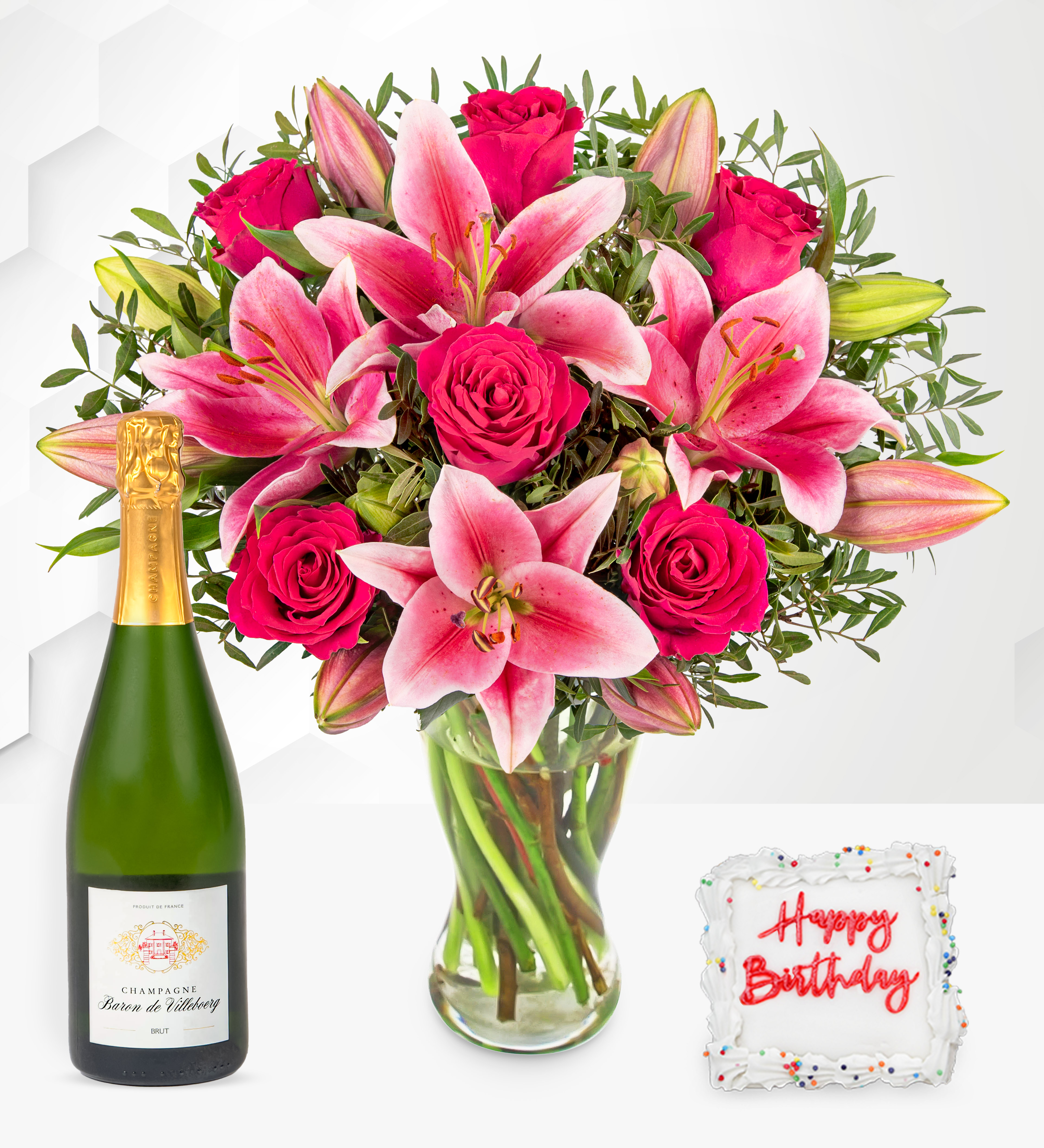 Premium Birthday Flowers With Cake & Wine