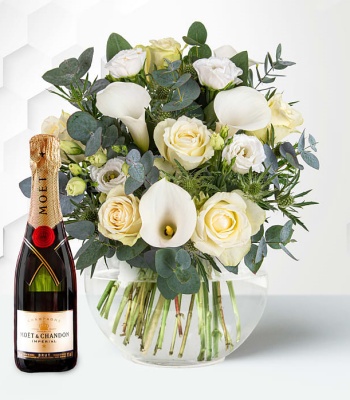 Roses And Calla Lilies With Moet Champagne