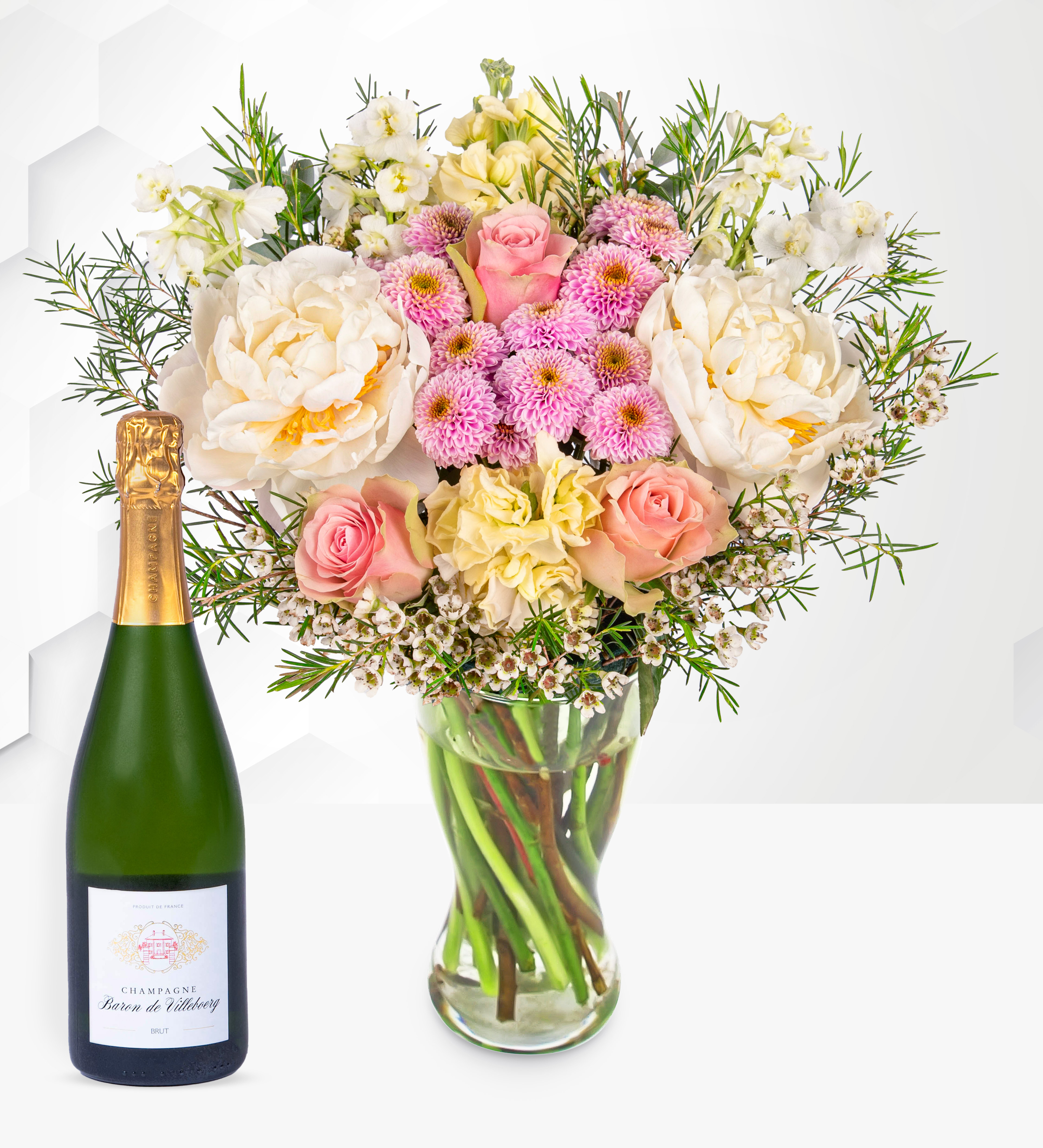 Timeless Peony Bouquet With Champagne