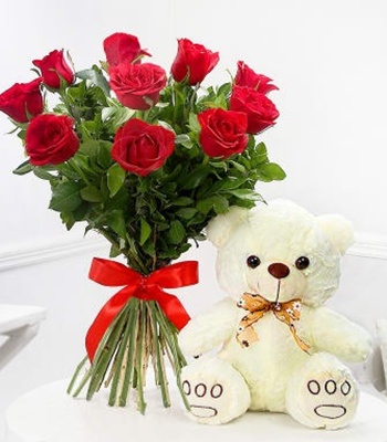Valentine's Day Red Roses with Teddy and FREE Chocolates