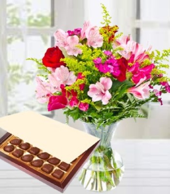 Mix Seasonal Flower with Chocolates - Giftwrapped