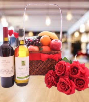 Dry Red Wine with Roses and Fruits