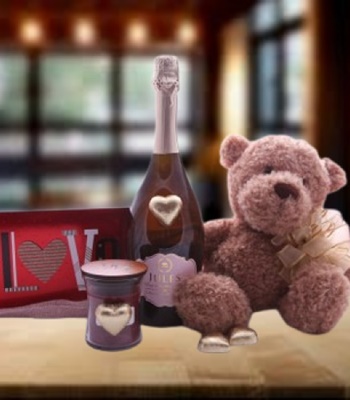 Valentine Envy - Rose Sparkling Wine With Card And Red Candle