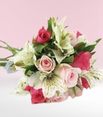 Mix Flower Arrangement - Rose, lily and Alstroemerias with Salal