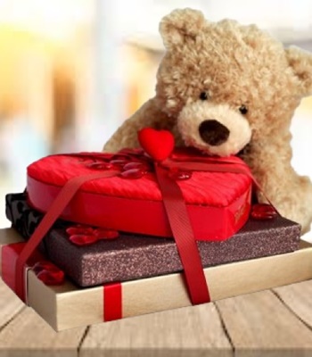 Gift Set - Heart Shaped Chocolate and Teddy Bear
