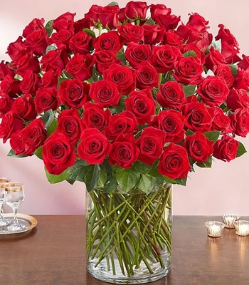 100 Red Roses - Long Stem Red Rose Arrangement