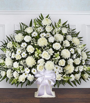 All White Funeral Floor Basket