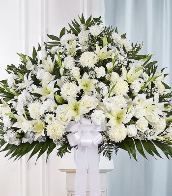 All White Funeral Standing Basket