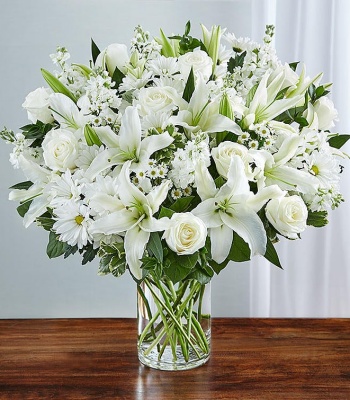 All White Mixed Flower Arrangement for Sympathy