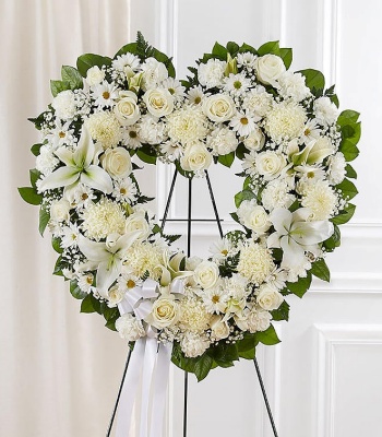 All White Standing Open Heart Funeral Wreath & Sympathy Tribute