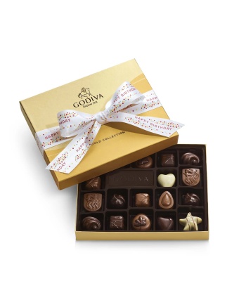 Assorted Chocolate Gold Gift Box, Happy Birthday Ribbon, 18 pc.