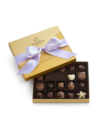 Assorted Chocolate Gold Gift Box, Orchid Ribbon, 18 pc.