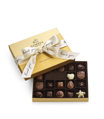 Assorted Chocolate Gold Gift Box, Thank You Ribbon, 18 pc.