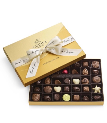 Assorted Chocolate Gold Gift Box, Thank You Ribbon, 36pc.