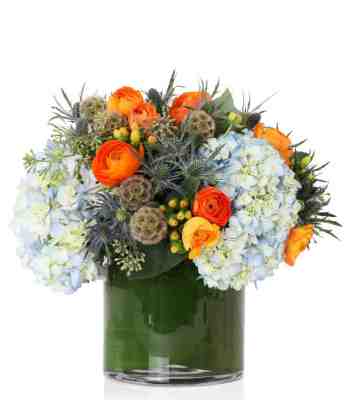 Autumn Blue Hydrangea & Orange Ranunculus Bouquet