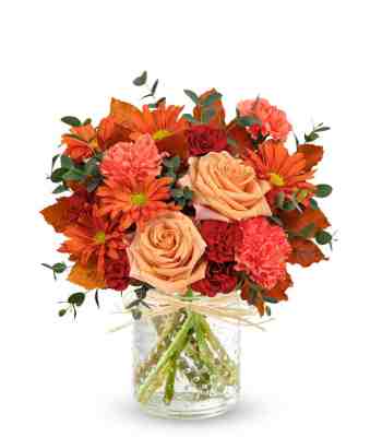 Autumn Orange & Maroon Flower Arrangement