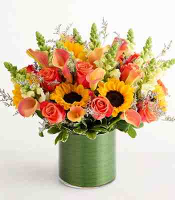 Autumn Orange Calla Lily & Sunflower Arrangement
