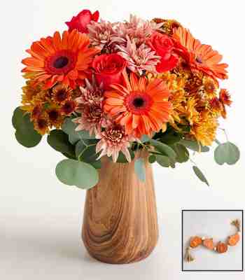 Autumn Orange Roses & Gerbera Flower Bouquet