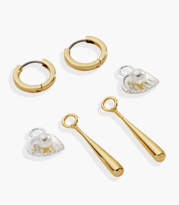 Baseball Interchangeable Duo Charm Hoop Earrings