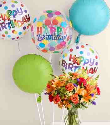 Birthday Flowers & Balloon Arrangement