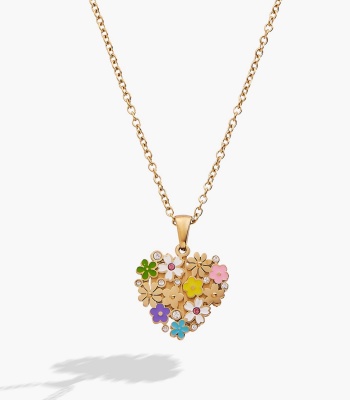 Blossoming Flowers Enamel Locket Pendant Necklace