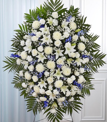 Blue & White Funeral Standing Spray
