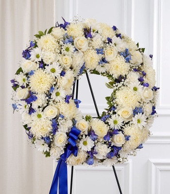 Blue & White Funeral Wreath