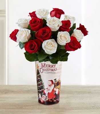 Christmas Rose Bouquet With Santa Tin
